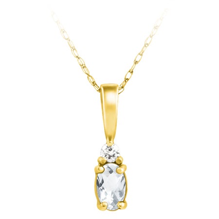 14K Yellow Gold White Topaz & Diamond Pendant Necklace - 0.03Ctw