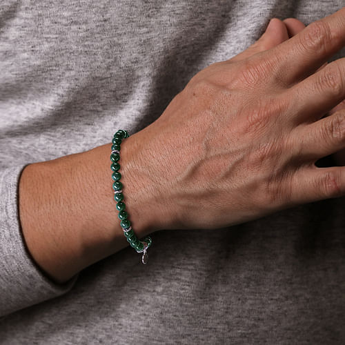 Mens Malachite Beaded Bracelet