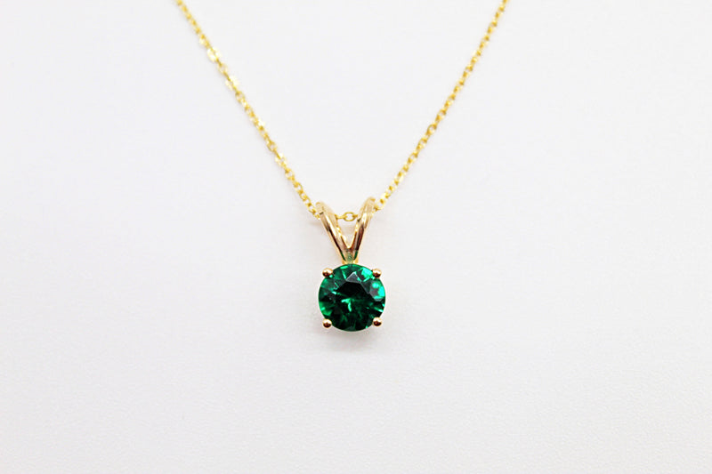 14K Yellow Gold Created Emerald Pendant Necklace