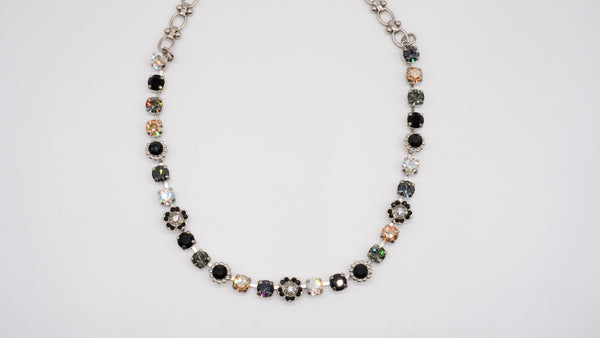 Mariana Silver Tone Fancy Black & Clear Stone Necklace