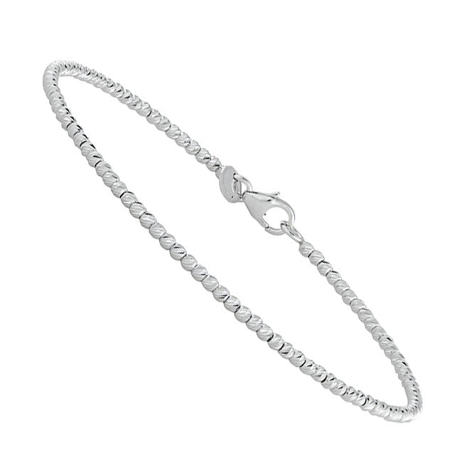 14K White Gold Diamond Cut Bead Cuff