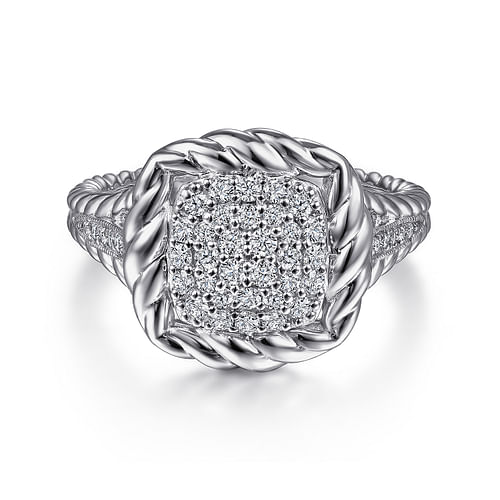 White Sapphire Pavé Signet Ring