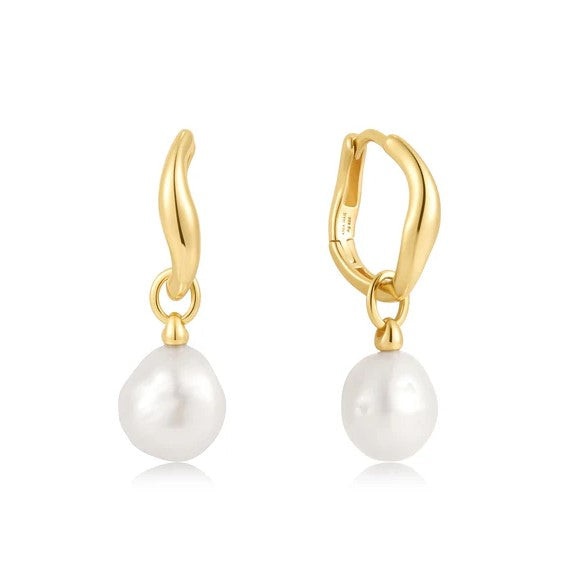 Gold PlateFresh Water Pearl Drop Hoop Earring