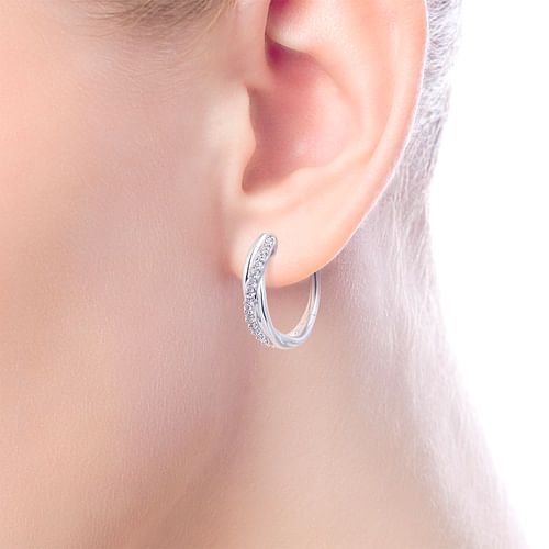 15mm White Sapphire Twisted Huggie Earrings