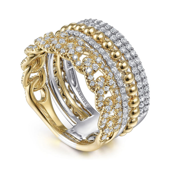 14K Two Toned Bujukan Diamond Easy Stackable Ring