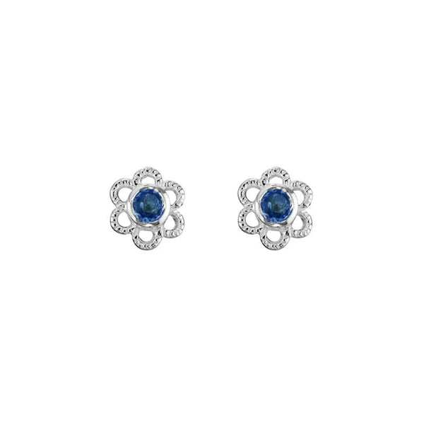 Created Blue Sapphire Flower Earrings