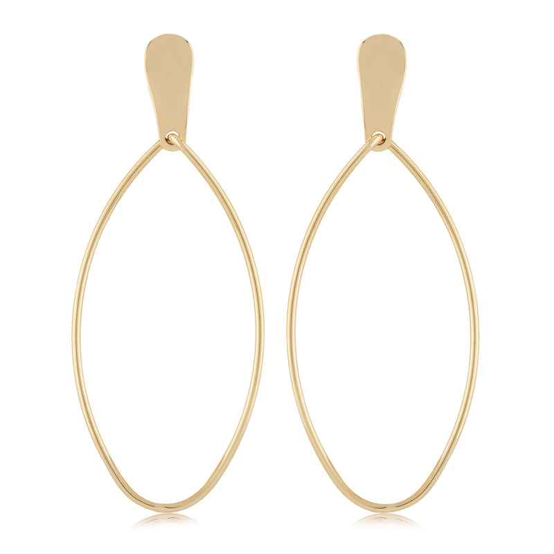 14K Gold Open Oval Drop Earrings