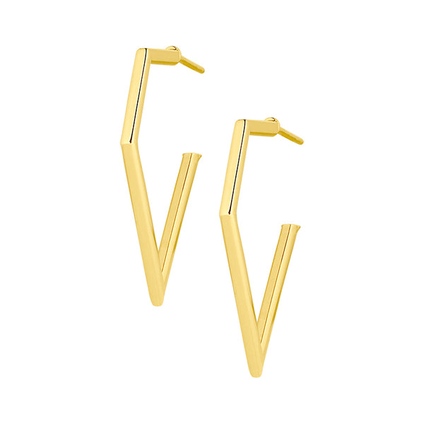 14K Yellow Gold Medium ‘V’ Shaped Earrings With Post