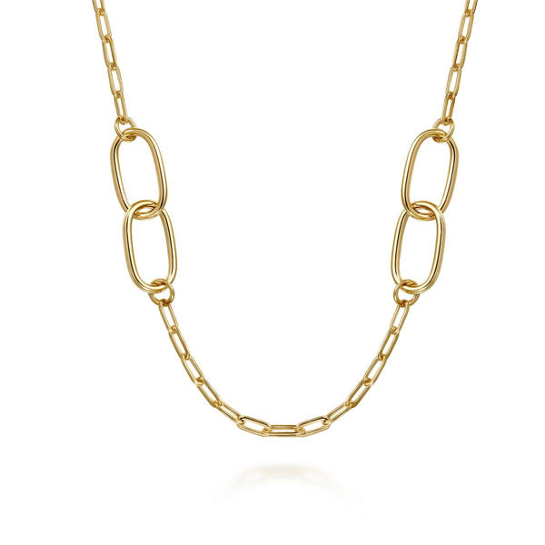 14K Chain Necklace With Oval Link Stations