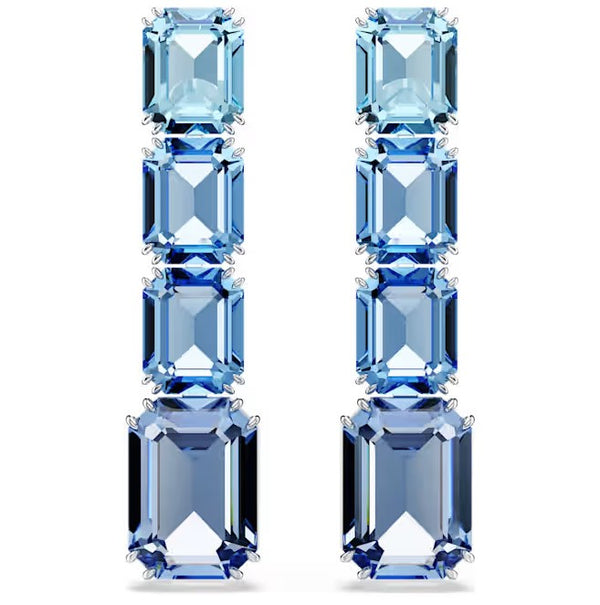 Swarovski Millenia Blue Emerald Cut Four Stone Drop Earrings