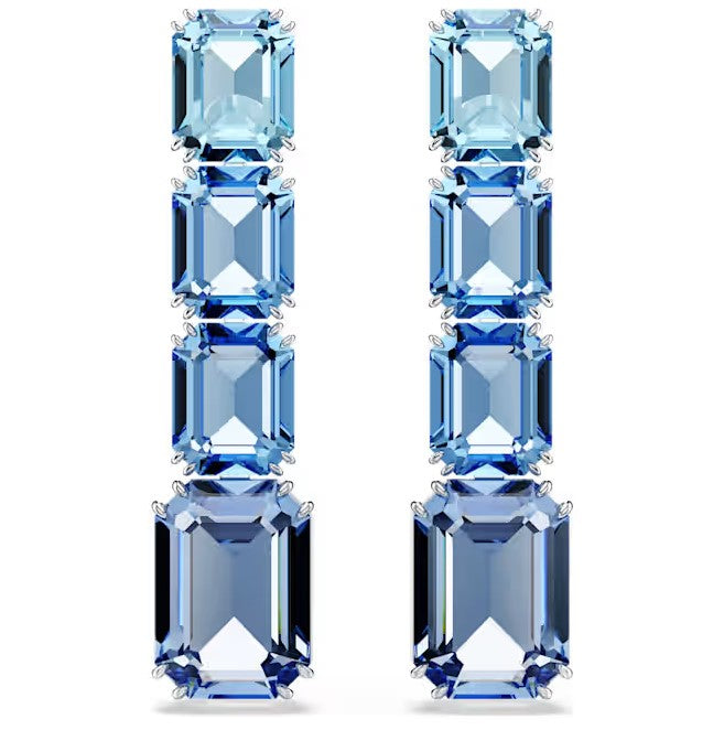 Swarovski Millenia Blue Emerald Cut Four Stone Drop Earrings