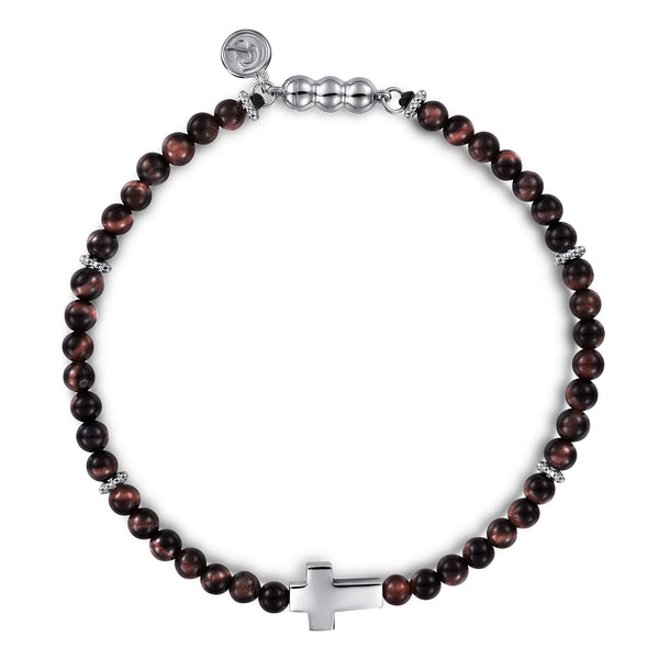 Cross Bracelet with Tiger Eye Beads