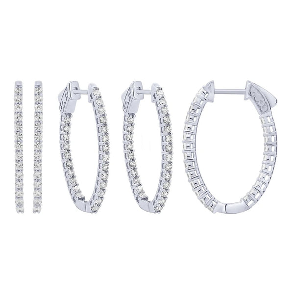 14K Inside-Out Oval Diamond Hoop Earrings  Dia=2.00ctw
