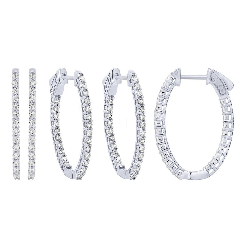 14K Inside-Out Oval Diamond Hoop Earrings Dia=3.00Ctw