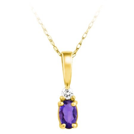 14K Yellow Gold Amethyst & Diamond Pendant Necklace - 0.03Ctw