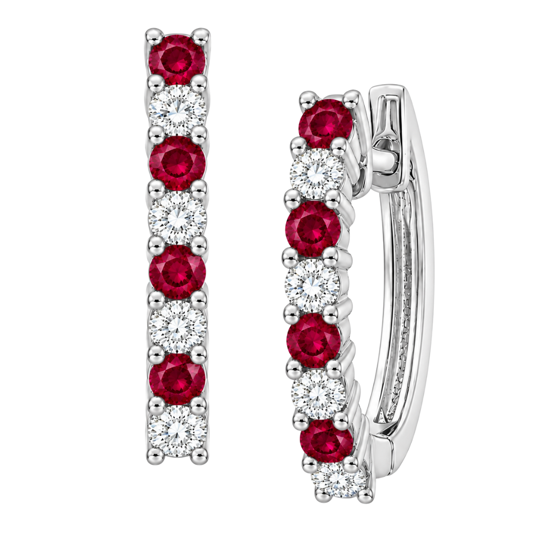 14K Ruby & Diamond Huggie Hoops