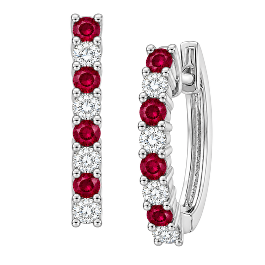 14K Ruby & Diamond Huggie Hoops