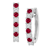 14K Ruby & Diamond Huggie Hoops