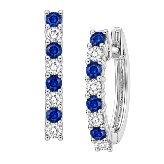 14k White Gold Sapphire & Diamond Huggie Hoops