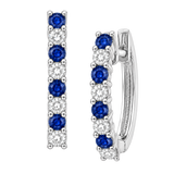 14k White Gold Sapphire & Diamond Huggie Hoops