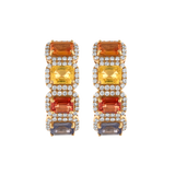 14k Multicolored Sapphire Diamond Halo Huggie Hoops