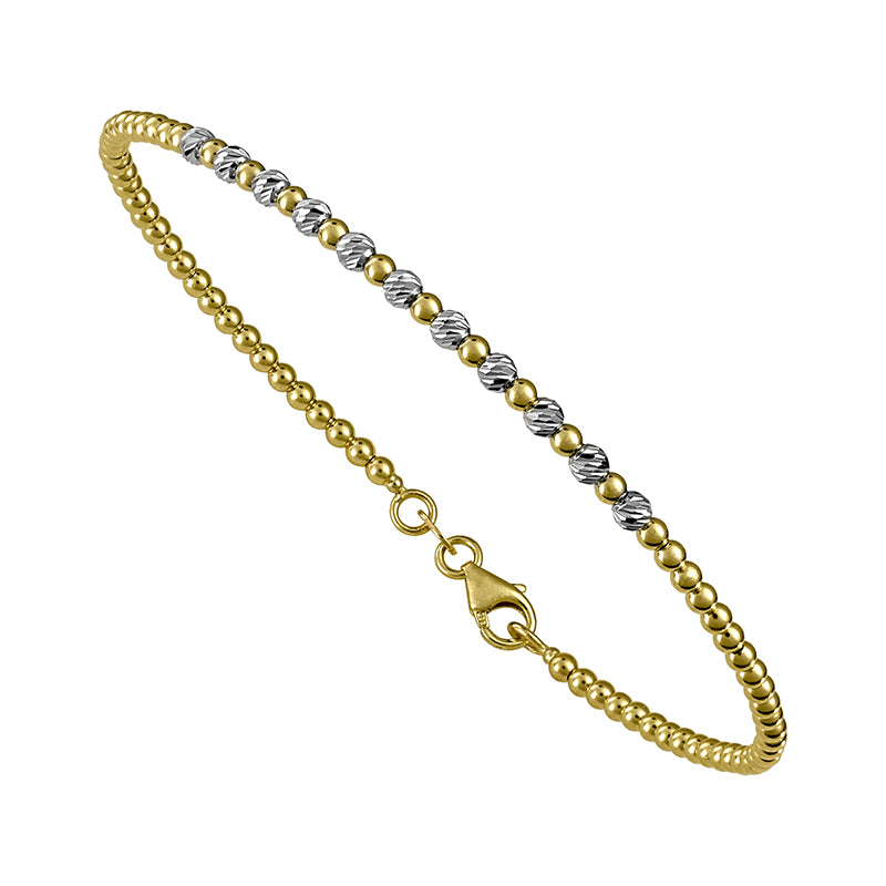 14K Yellow and White Gold Diamond Cut Beaded Bracelet