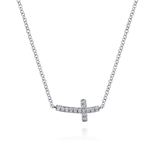 Curved Diamond Cross Necklace