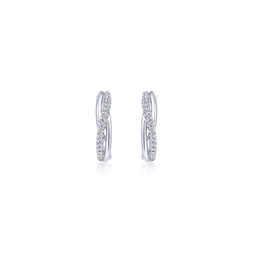 15mm White Sapphire Twisted Huggie Earrings