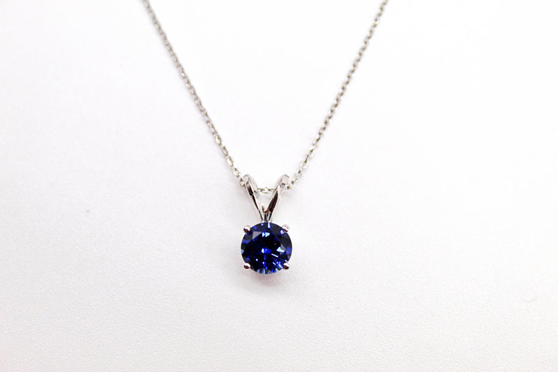 14K White Gold Created Sapphire Pendant Necklace
