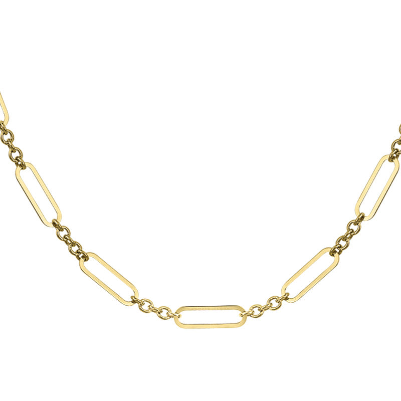 14K Yellow Gold Cable Link with Oval Open Stations Necklace