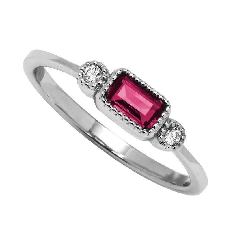 10K White Gold Lab-Grown Ruby & Diamond Birthstone Ring 0.04 ctw - Size 7