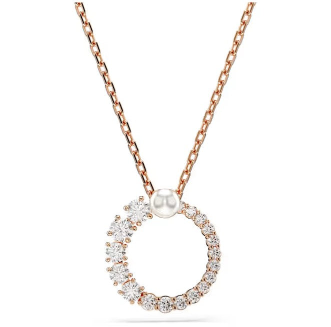 Swarovski Matrix Rose Gold Tone Circle Pendant with Pearl