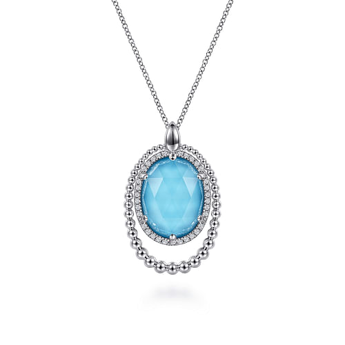 White Sapphire and Turquoise Pendant Necklace
