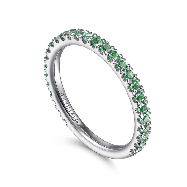 14K White Gold Emerald Stackable Band