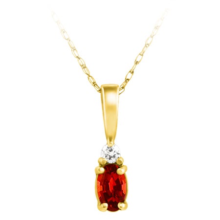 14K Yellow Gold Garnet & Diamond Pendant Necklace - 0.03Ctw