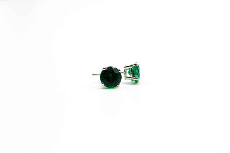 14K White Gold  Created Emerald Earrings