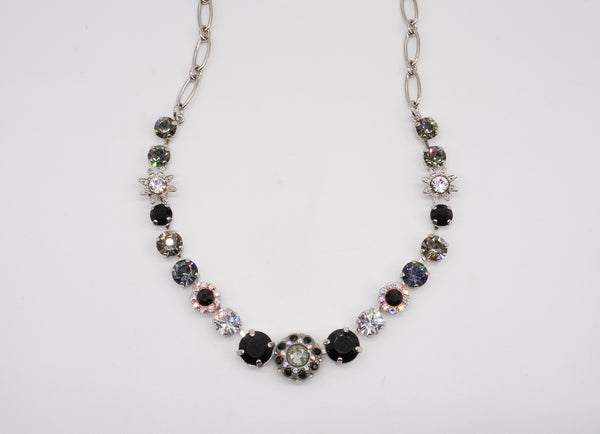 Mariana Silver Tone Fancy Black & Clear Stone Necklace