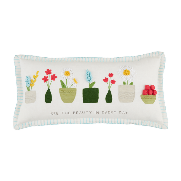 Mud Pie Embroidered Floral Lumbar Pillow