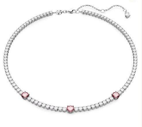 Swarovski Matrix Tennis Necklace with Clear & Pink Stones - Rhodium Plated