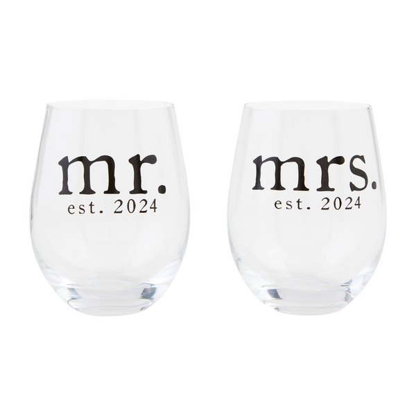 Mud Pie Mr. and Mrs. Wine Glass Set