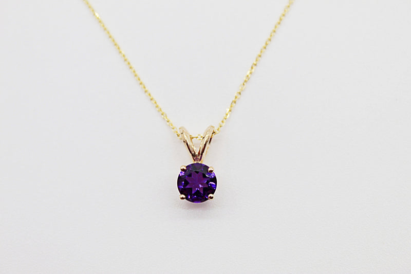 14K Yellow Gold Amethyst Pendant Necklace