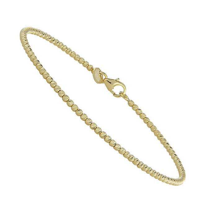 14K Yellow Gold Diamond Cut Bead Cuff