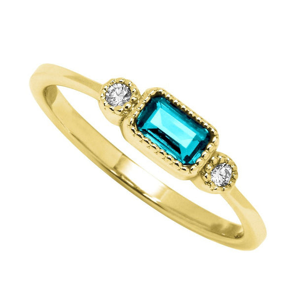 10K Yellow Gold Blue Topaz & Diamond Birthstone Ring 0.04 ctw - Size 7