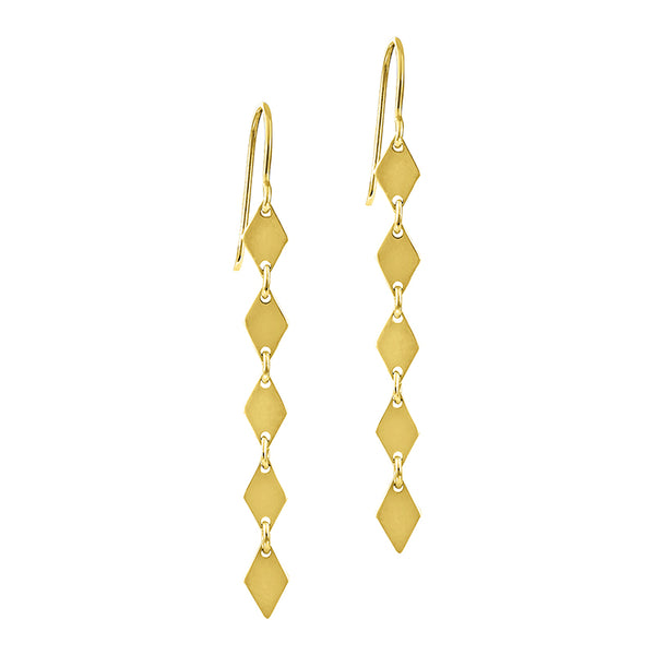 14K Yellow Gold Flat Square Station Drop Earrings