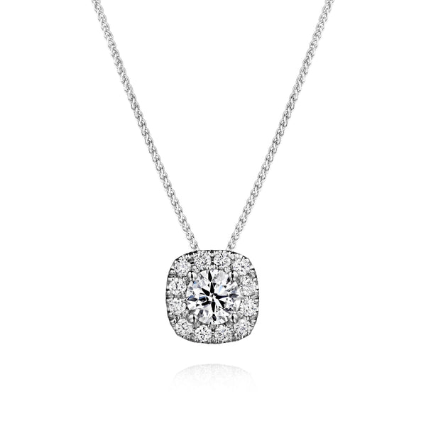 14kt White Gold 0.75ctw Cushion Halo Diamond Pendant Necklace