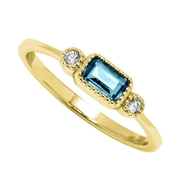 10K Yellow Gold Aquamarine & Diamond Birthstone Ring 0.04 ctw - Size 7