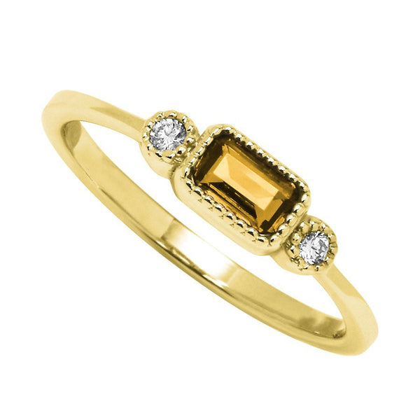 10K Yellow Gold Citrine & Diamond Birthstone Ring - 0.04 ctw - Size 7
