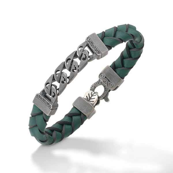 Green Wide Woven Leather Bracelet