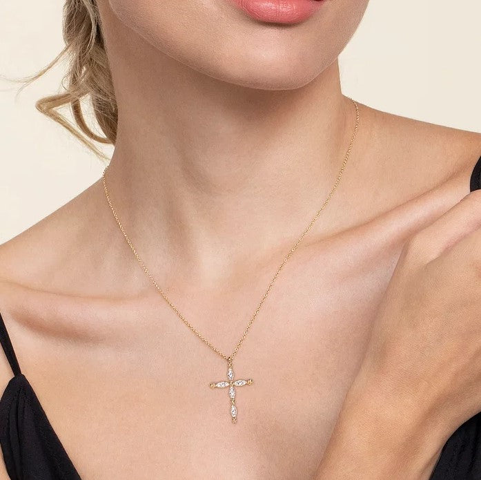 14K Yellow Gold Bujukan Diamond Cross Pendant Necklace