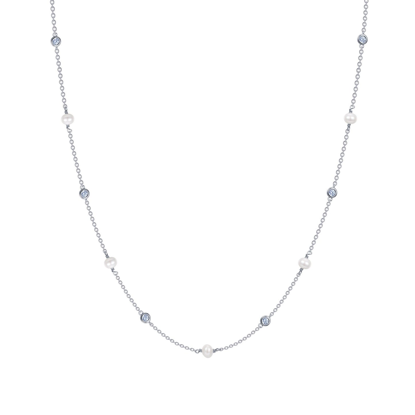 Lafonn Simulated Diamond & Pearl Station Necklace